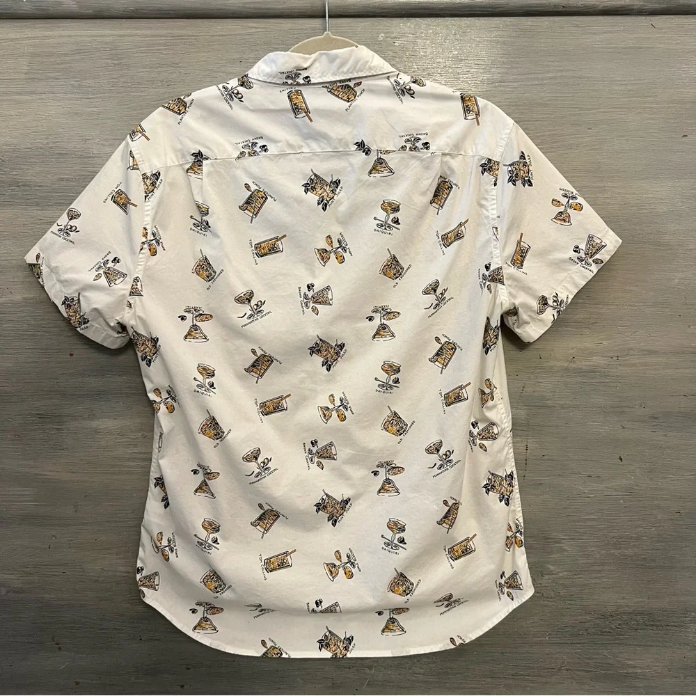 J. Crew Men’s Flex Washed Vintage Cocktail Print‎ Button Down Shirt Medium LN